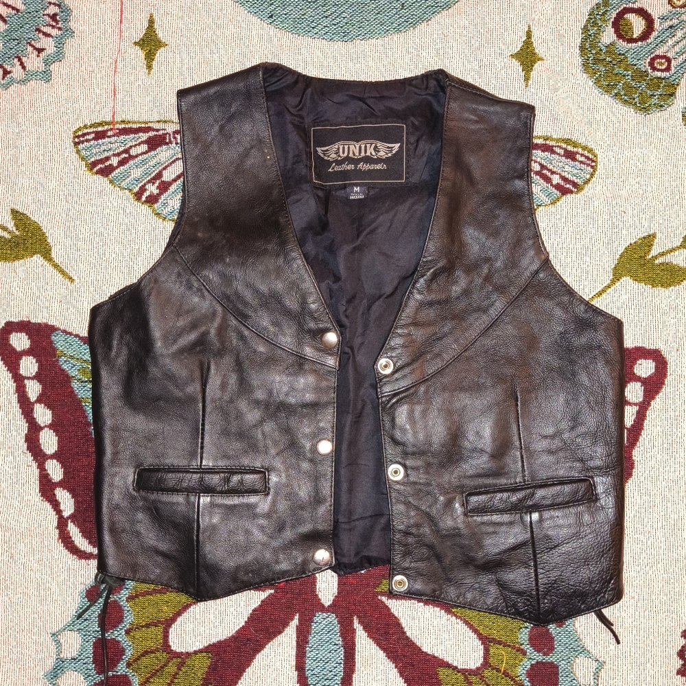 Unik Genuine Black Leather Vest with Snap Buttons